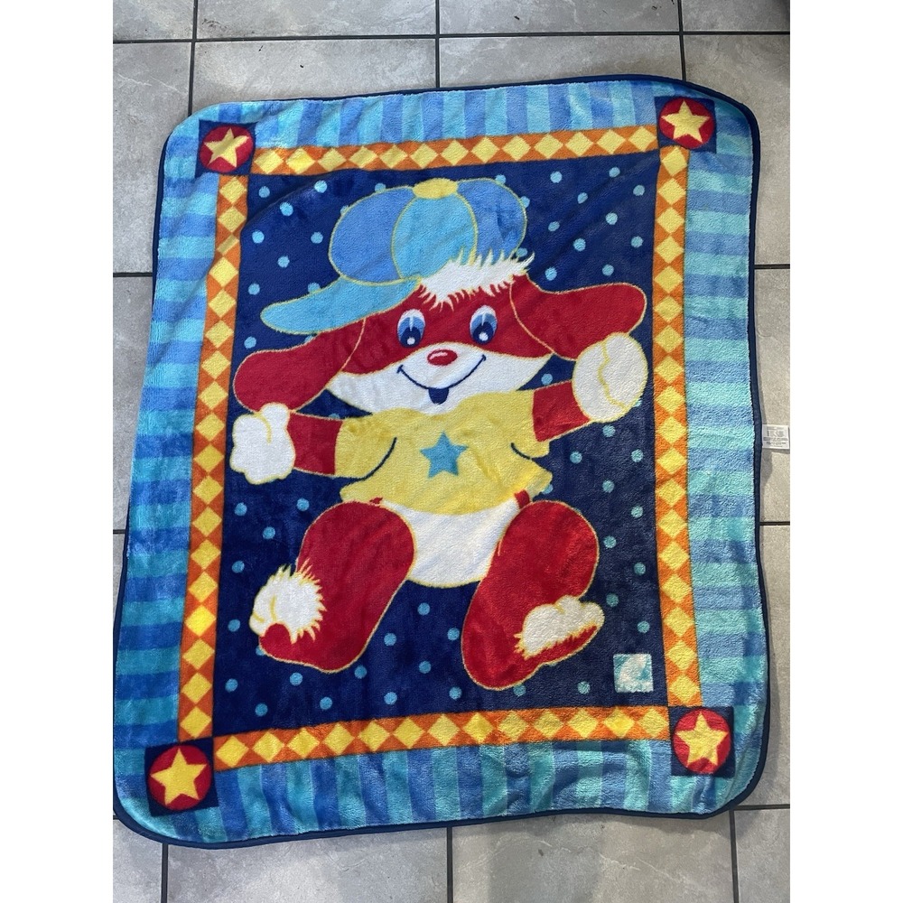 VTG RARE NovaTex Baby Blanket Puppy Dog Red Blue Vintage Soft